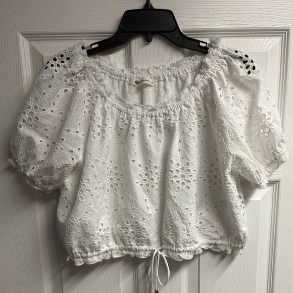 Olivaceous “The Impeccable Pig” 100% Cotton Eyelet Cropped Blouse size Medium - Picture 1 of 4